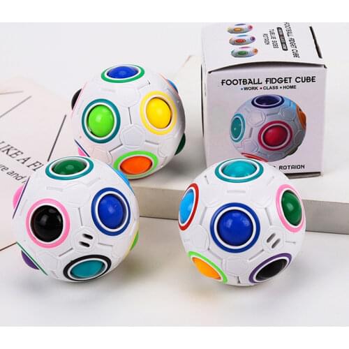 Rainbow Popit Spin Balls Anti Stress Football Fidget Cube Push Snap Popper Toys for Kids