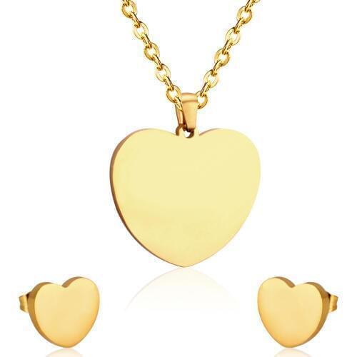 LUXUKISSKIDS Heart Earrings Pendant Chain Necklace Jewelry Set For Women Girls Gold/Steel Wedding Dubai African Jewellery Sets