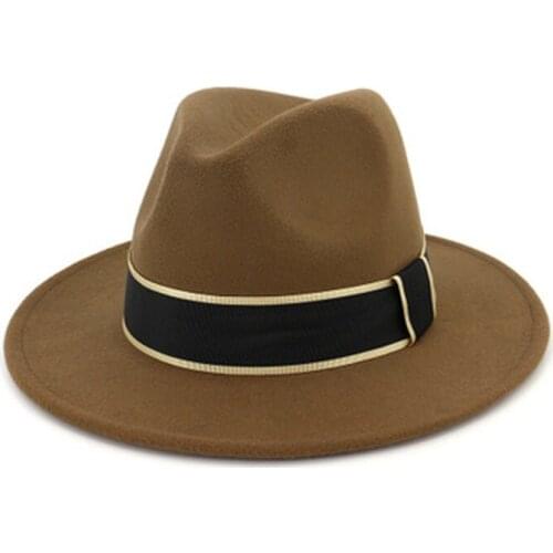 Women hats solid color wide birm ribbon band fedora hats winter autumn black khaki formal vintage dress wedding winter women hat