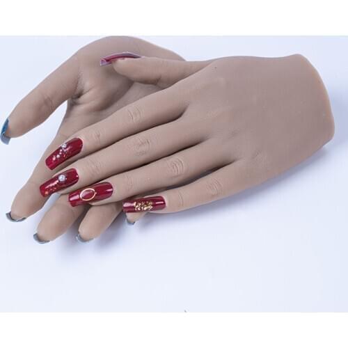 Silicone Practice Hands For Nails Lifesize Mannequin Female Model Display Hands False Nail Finger Nail Art Training Faux Hand