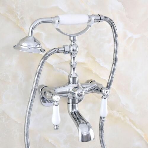 3-3/8" Bathtub Faucets Wall Mounted Polished Chrome Bathtub Faucet With Hand Shower Bathroom Bath Shower Faucets Nqg420