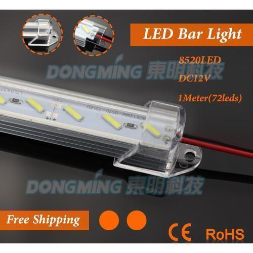 LED Hard Strip 50pcs 8520 SMD DC12V 72 LED Bar lights with U type clear/milky cover 1m long