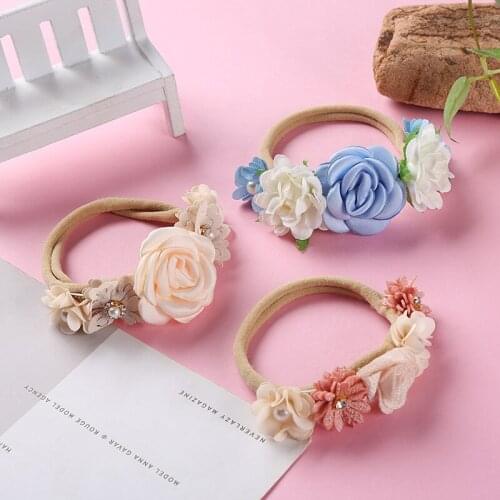 Girls Head Flower Hair Ornament Super Soft Traceless Hair Rim Handmade Splice Small Fresh Pearl Flowers Childrens Headdress
