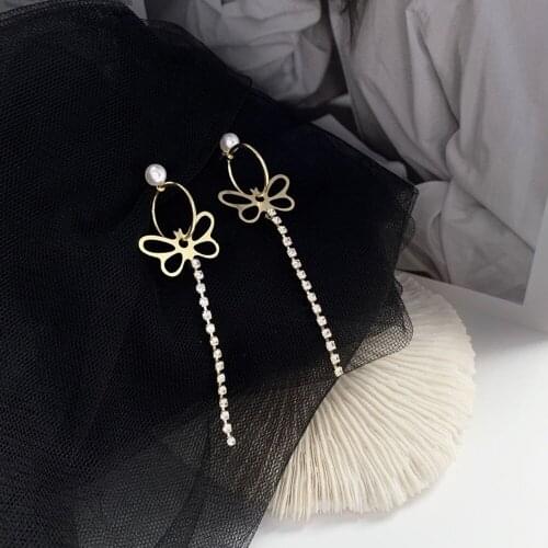 In 2021 South Korea Metal And Exquisite Choiceness Bowknot Earrings Bohemia Contracted Long Tassels Delicate Stud Earrings