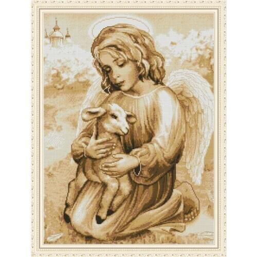 Everlasting Love Angel And Lamb Chinese Cross Stitch Kits Ecological Cotton Stamped Printed 14 DIY Christmas Wedding Decoration