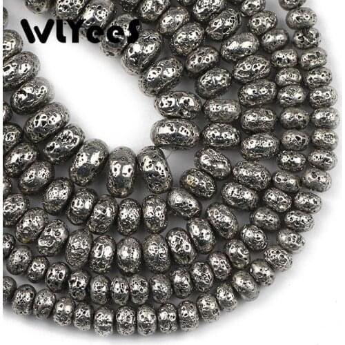 WLYeeS Flat Round Plating Antique White Gold volcanic lava beads 6 8 10mm Natural Stone Spacer Loose Beads DIY Jewelry Bracelet