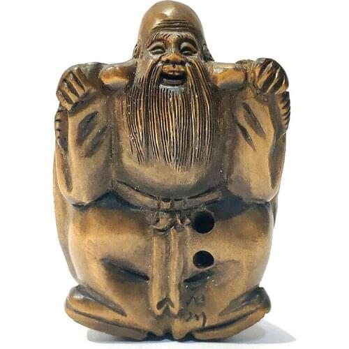 Y7506 - 2" Hand Carved Boxwood Netsuke Figurine Carving : Turtle Shaped God of Longevity