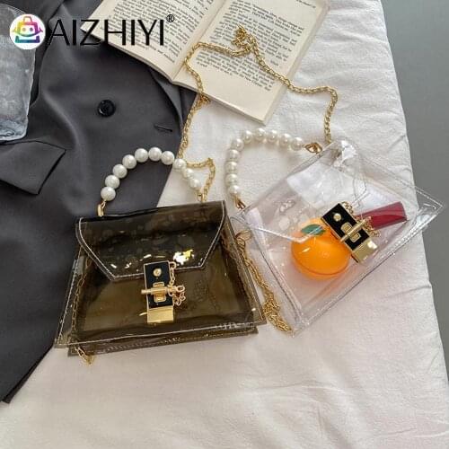 2021 New Shoulder Bags Handbag Women Vintage Transparent Summer Candy Color Pearl Chain Shoulder Crossbody Bags