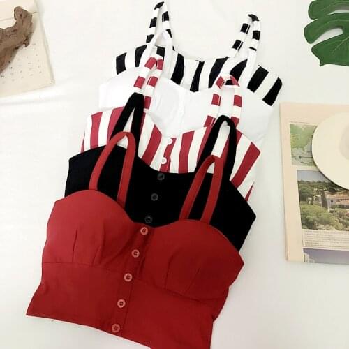 Gkfnmt Crop Top Women Camis Halter Top Women Camisole 2021 Summer Sexy Sleeveless Slim Low Chest Button Plus Size 3XL Clothing