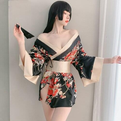 Japanese Ladies Kimono Dress Cardigan V-Neck Sexy Floral Print 2021 New Traditional Waist Yukata Geisha Retro Robe