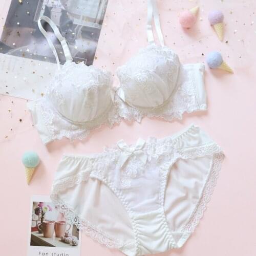 Sweet Cute Push Up Lingerie Plus Size Lolita Bra and Panty Set Lace Underwear Women Girls French Lounge Wear Bra & Brief Sets