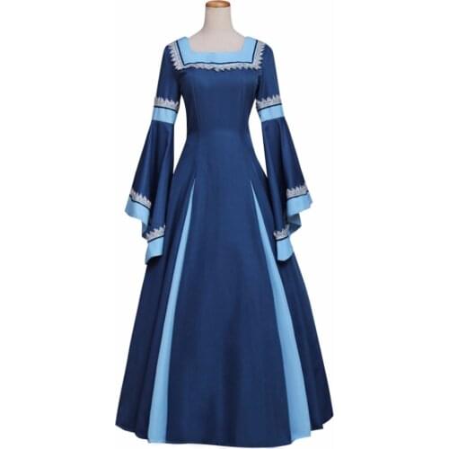 Custom Made Womens Dark Blue Dress Vintage Medieva Victorian Dress Adults Dress for Halloween Carnival Party