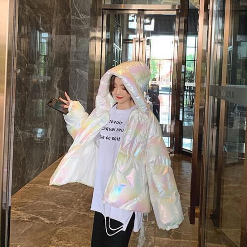 Winter clothes new loose fashion dazzle colorful bright face thickened bread coat hooded cotton padded clothes women