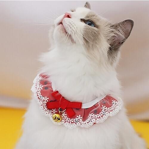 1PCS Christmas Pet Bandana Lace Cat Neckerchief Kitten Collar Scarf Cute Pet Scarf Ties Collar with Bell for Cat Dog Accessories
