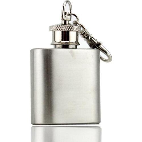 100PCS/lot 1oz Mini Hip Flask Strap Stainless Steel Metal Portable Pocket Flagon Alcohol Wine Bottle With Keychain SN475