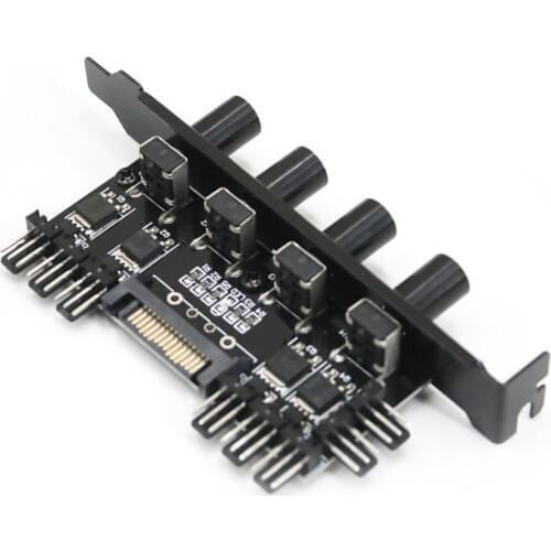 12V Computer Case Fan Hub Regulator 8 Way 4 Knob SATA/3Pin Speed Controller Fan Control cooling fan hub