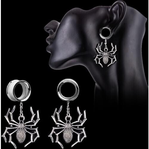 2 Pieces Ear Plugs Tunnels Ear Expansions Ear Reamer Ear Dilations Ear Piercing Earrings Spider Dangle Dilataciones Oreja 4-25