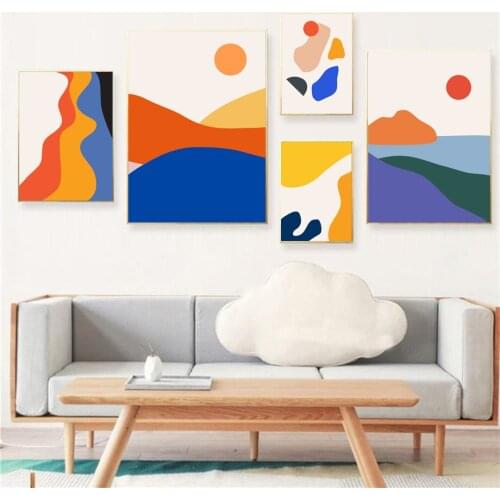 Abstract River Sun Mountain Scandinavia Wall Art Canvas Painting Nordic Posters And Prints Wall Pictures For Living Room Decor