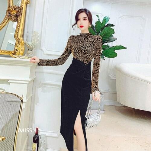 Bright Silk Fake Two Piece Patchwork Dress Autumn 2021 New Lady Light Ripe Imperial Sister Wind Bag Hip Skirt Slim Split Vfemage