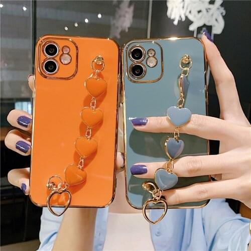 6D Pure Color Plating TPU Epoxy Love Heart Bracelet Phone Case For iPhone 12 Pro Max 12 Pro 12 Mini 11 Pro Max XR 7 Plus/8 Plus