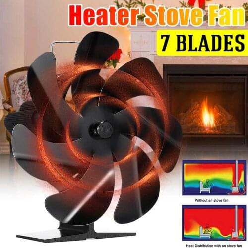 Black Fireplace 7 Blades Heat Powered Stove Fan Log Wood Burner Eco-fan Quiet Home Fireplace Fan Efficient Heat Distribution