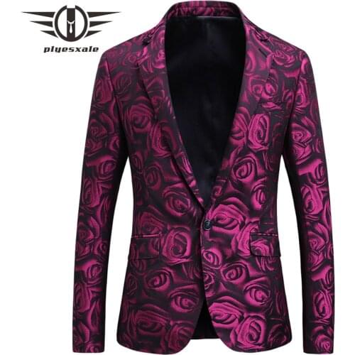 Floral Print Blazer Men Rose Flower Pattern Stage Party Prom Blazer For Men 5XL Slim Fit Mens Blazers Casual Dropshipping Q211