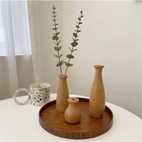 Wooden Flower Vase Living Room Tabletop Vase Dried Plant Flower Pots for Office Dining Desktop Ornaments Simple Home Furnishings