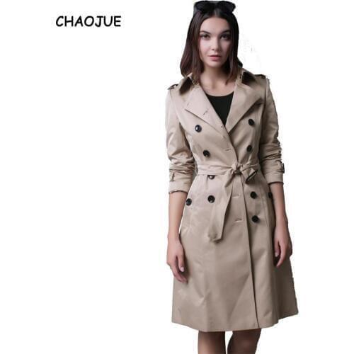 CHAOJUE Brand Italy Brand Long Windbreaker Female Double-breasted High Quality Peacoat Womens Burgundy Coat Trench Free Shipping