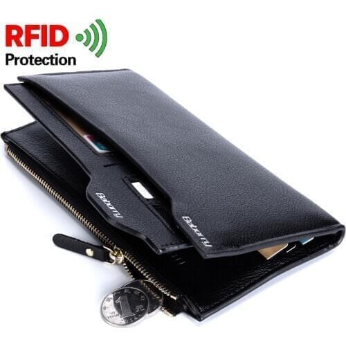 Mens PU Leather Wallet RFID Blocking Large Capacity Male Long Clutch Wallets Cell Phone Pack Coin Purse Photo Card Holders 2021