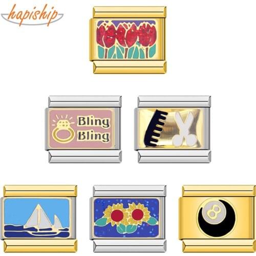 Hapiship 2021 Fashion Original Daisy Flower sailing Charm Links Fit 9mm Bracelet Stainless Steel Jewelry DIY Making DJ014