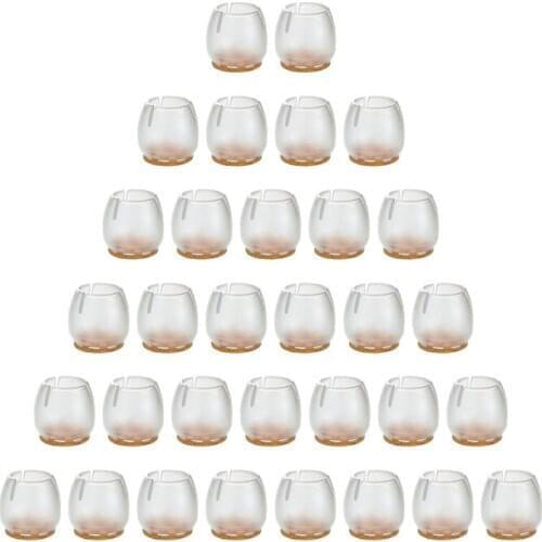 JFBL Hot 32 Pack Chair Leg Floor Protectors for 25mm-29mm Chair Legs,Round Silicone Chair Leg Caps Chair Leg Tip,Transparent Cle