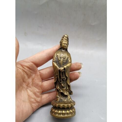 Chinese Pure Brass Guanyin Bodhisattva Buddha Small Pendant