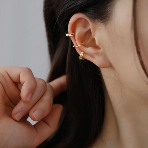 925 sterling silver earring fashion Chain twist rice grain bamboo three thread ear clip without ear hole false cute girl ear jew