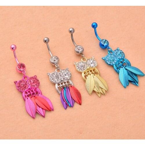 1 Piece Cute Owl Navel Piercing Ombligo Belly Button Rings Industrial Piercing Nombril Leaf Belly Ring Pircing Cool Body Jewelry