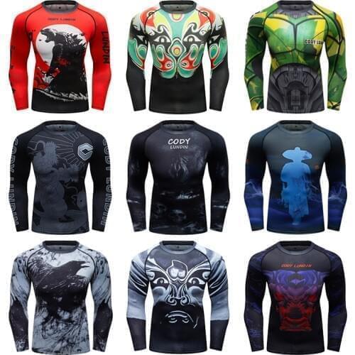 MMA Dry Fit Compression Shirt Men Fitness Running Shirts Mens Long Sleeve Tight Gym T Shirt Bodybuilding Woukout Sport T Shirt