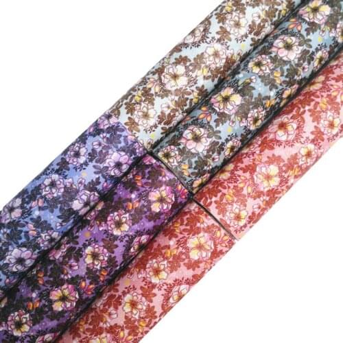 Onefly Wholesales Dropshipping Leather Supplier Flowers Printed Faux Leather with Felt Backing Leather for Bow DIY FZ103A