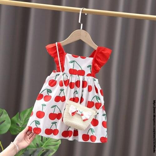 Baby Girls Summer Dress Comfortable Childrens Dress Girls' Sleeveless Dress + Bag Flower Print Children Casual Costume