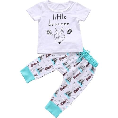 Summer Baby Boys Girls Clothes Short Sleeve Set Little Dreamer T-shirt Pants 2pcs Outfits