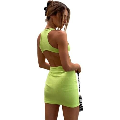 Backless Mini Dress Cut Out Summer Women Sleeveless Bodycon Dress Sexy Summer Sundress Green White Black Tank Orange Dress 2021