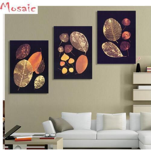 MOSAIC,Nature Tree Leaves Diamond Painting Cross Stitch Kits Full Diamond Embroidery Mosaic Wall Art Still Life Pictures 3pcs