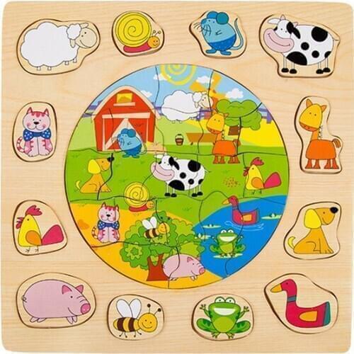 N149 Free shipping Scene Farm Animal Looking for Wooden Corresponding Cognitive Puzzle Childrens Puzzle Early Learning Toys