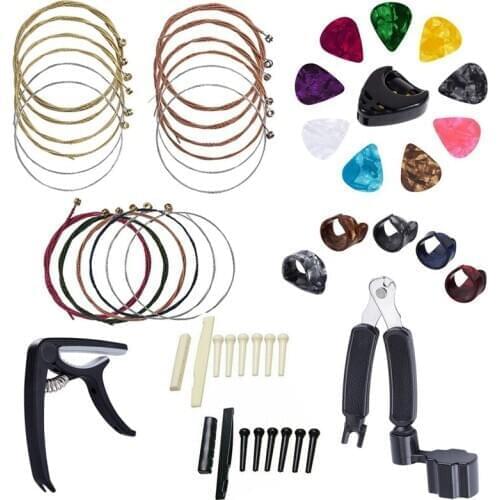 34 PCS Guitar Accessories Kit Including Guitar Picks,Capo,Acoustic Guitar Strings,3 in 1String Winder,Bridge Pins,6 String Bone