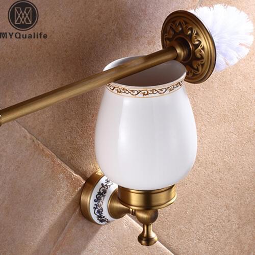 Wall Mounted Bathroom Bath Hardware Sets Antique Brass Towel Bar Toilet Brush Holder Towel Ring Hooks Soap Dish Basket