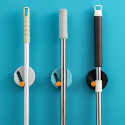 Wall Mounted Mop Holder Adjustable Household Adhesive Storage Broom Hanger Mop Hook Racks For Kitchen Bathroom