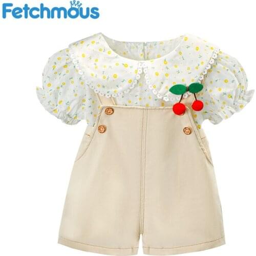 1-4 Years Baby Girl Summer Set Summer Sweet Clothes Suit 2Pcs Cute Tops+Overalls Outfits Casual Outdoor Little Girls Clothing