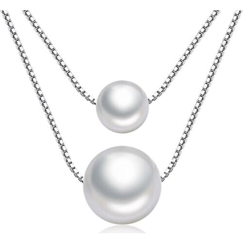 Real 925 Sterling Silver Double layer Round Pearl Charm Pendant Necklace For Women Wedding Romantic Jewelry Choker Collar