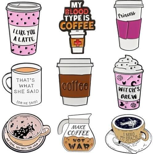 P4374 Dongmanli Good Quality My Blood Type Is Coffee Hard Enamel Pin Badge Brooch Jewelry Gifts