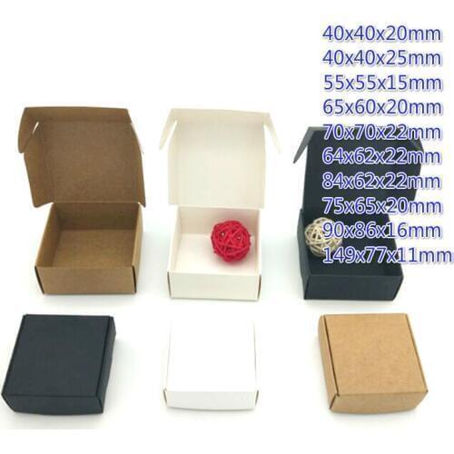 100pcs/box 4x4x2 /6x2cm/70x70x22mm/149x77x11mm folded Kraft Paper Gift Packaging Boxes For Candy Jewelry Handmade Soap Chocolate