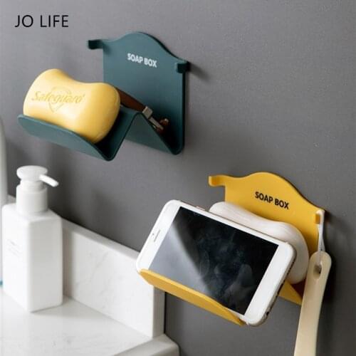 JO LIFE Bathroom Storage Rack Portable Travel Toilet Soap Sponge Holder Tray Wall Mounted Phone Holder Kitchen Storage Shelf