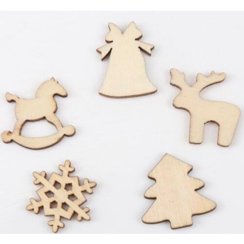 50pcs/lot Natural Wood Buttons for Christmas no Hole Handmade Scrapbooking Craft Decoration Accessories Mixed Random